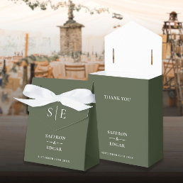 Monogram Olive Green Wedding Favor Boxes