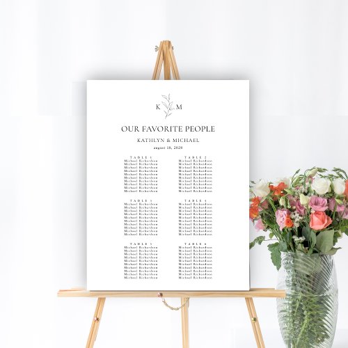 Monogram Olive Leaf Wedding 6 Table Seating Charts