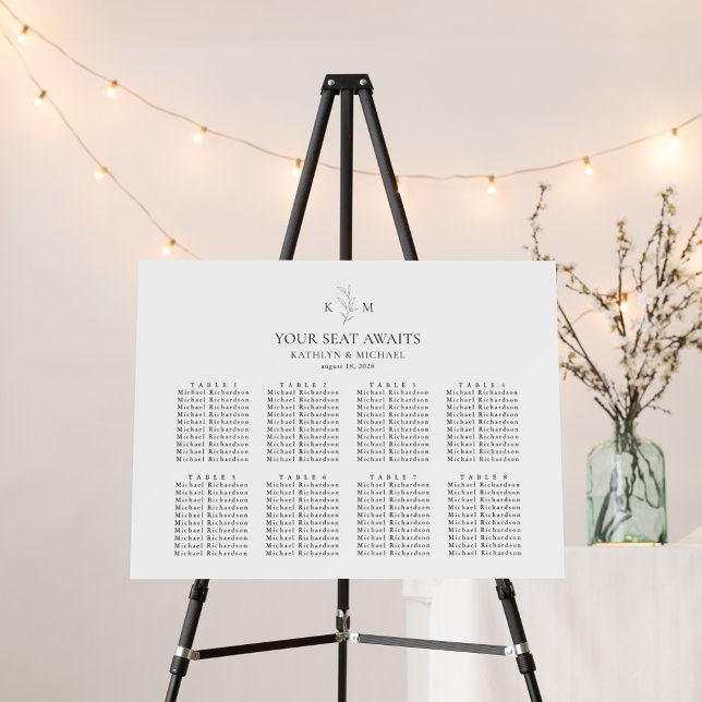 Monogram Olive Leaf Wedding 8 Table Seating Charts Foam Board (Creator Uploaded)