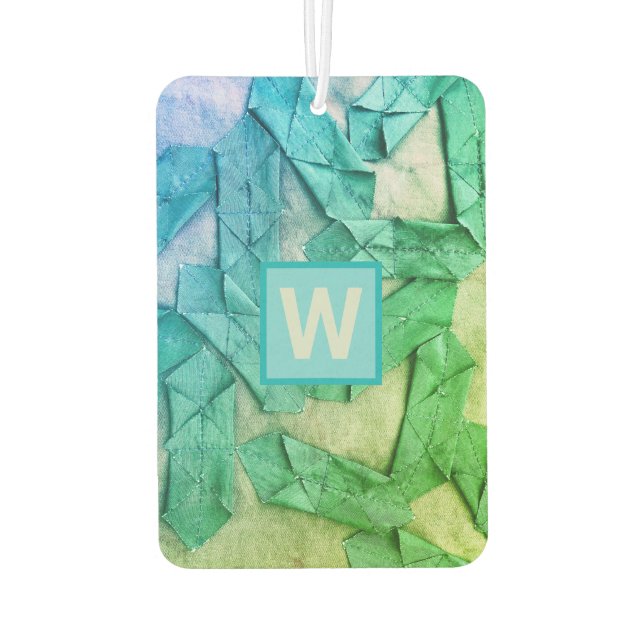 Monogram ombre abstract pattern blue cyan green  air freshener (Back)