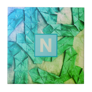 Monogram ombre cyan teal green nautical abstract  ceramic tile