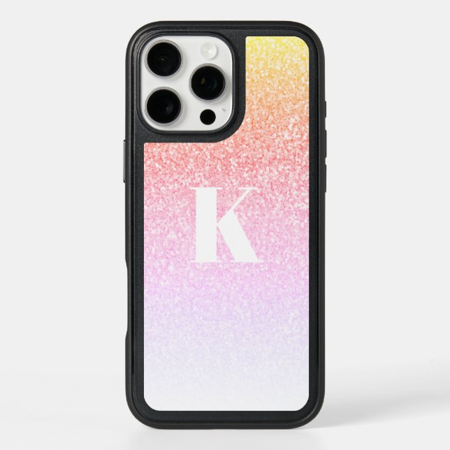 Monogram Ombre Glitter Rainbow Glam Otterbox iPhone Case (Back)