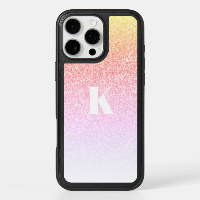 Monogram Ombre Glitter Rainbow Glam Otterbox iPhone Case (Back)