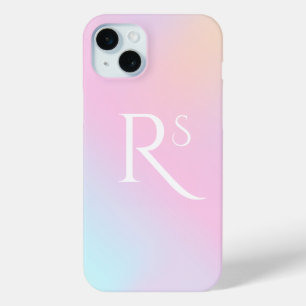 Monogram Ombre Holographic Pink Girly Personalized iPhone 15 Plus Case