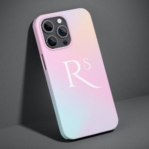 Monogram Ombre Holographic Pink Girly Personalized iPhone 13 Pro Max Case