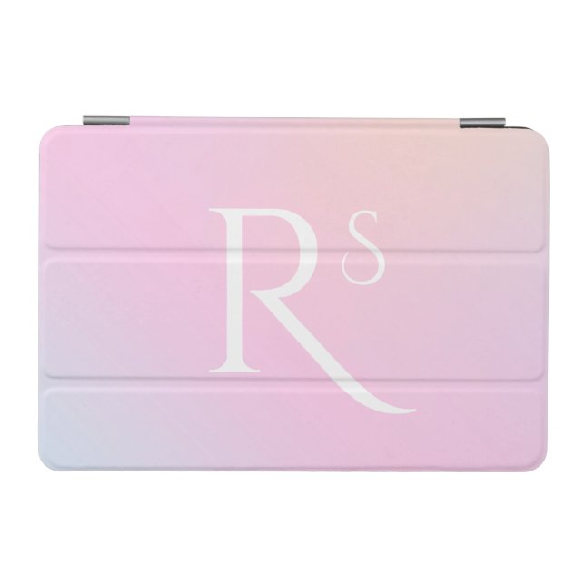 Monogram Ombre Holographic Pink Girly Personalized iPad Mini Cover (Horizontal)
