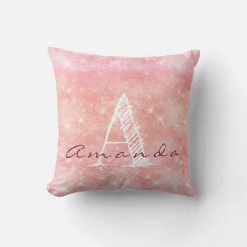 Monogram Ombre Name Pink Candy Pastel Watercolor Throw Pillow