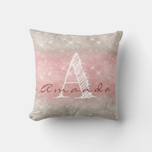 Monogram Ombre Name Pink Gray Pastel Watercolor Throw Pillow