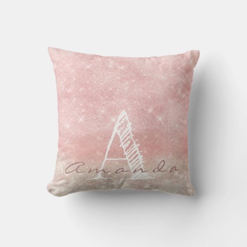 Monogram Ombre Name Pink Rose Ivory Spark Girly Throw Pillow