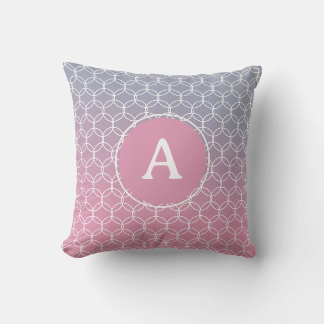 Monogram Ombre Pink Lilac Geometric Throw Pillow (Front)