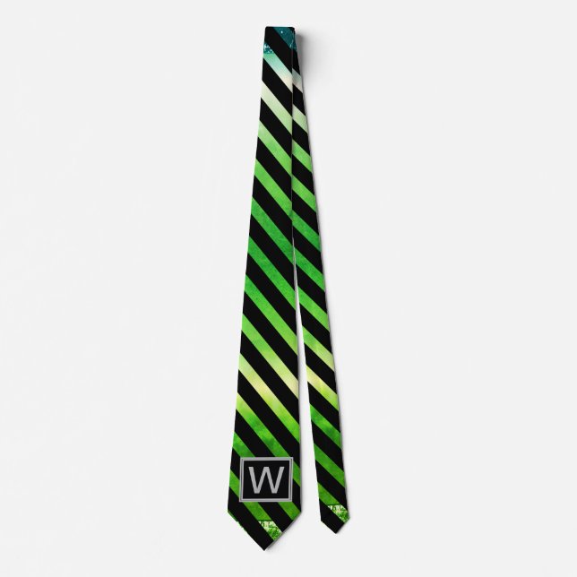 Monogram Ombre Yellow Blue Green Neck Tie (Front)