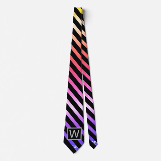 Monogram Ombre Yellow Pink Purple Diagonal Stripes Neck Tie (Front)