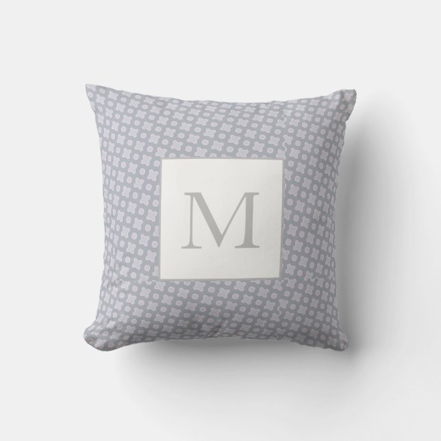 Monogram On A Geometric Pattern Pink and  Gray Throw Pillow (Front)
