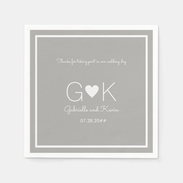 monogram on a gray wedding napkin with message (Front)