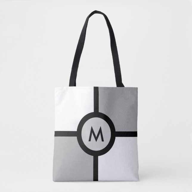 Monogram on Abstract Black Gray and White Tote Bag (Front)