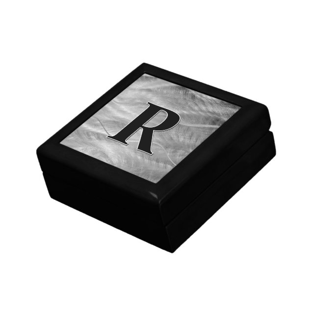 Monogram On Abstract Silver Brushed Metal Gift Box (Side)