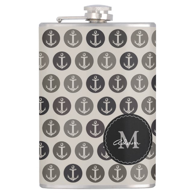 Monogram on Anchors Pattern Flask (Front)