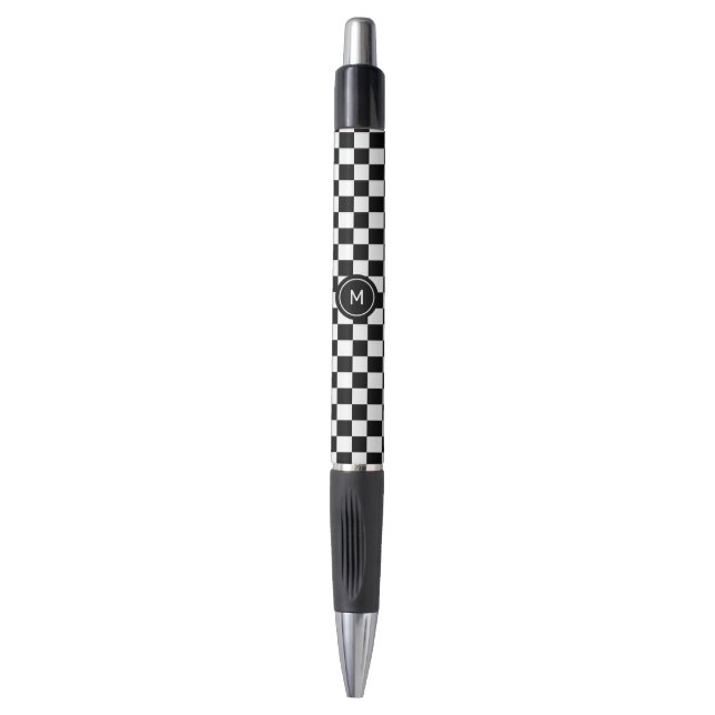 Monogram on Black and White Chess Pattern Pen (Front Vertical)