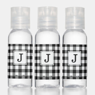 Monogram on Black and White Gingham Hand Sanitizer