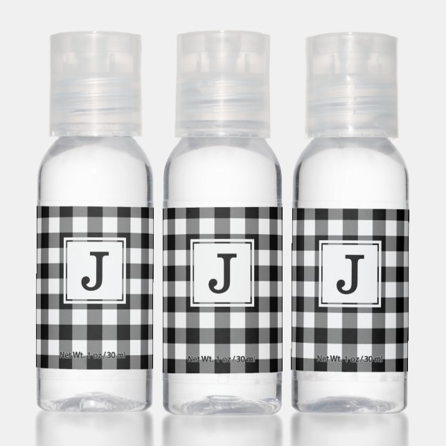 Monogram on Black and White Gingham Hand Sanitizer (Set)