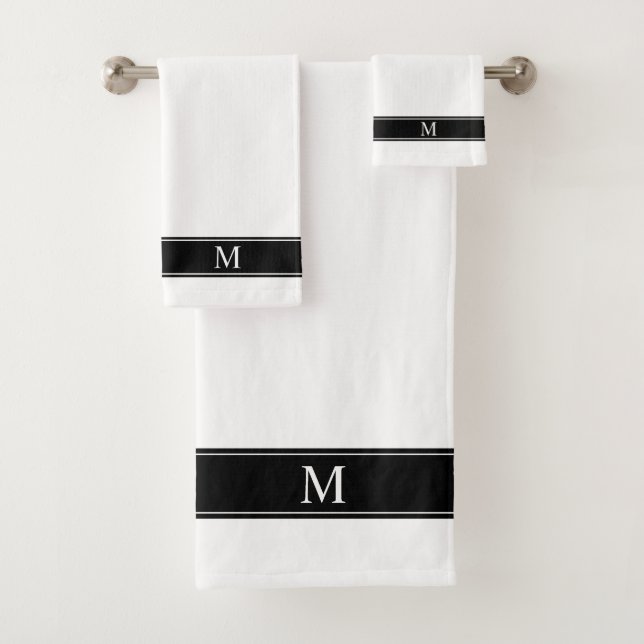 Monogram on Black and White Minimalist Bath Towel Set (Insitu)