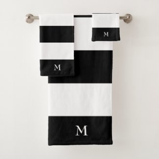 Monogram on Black and White Striped