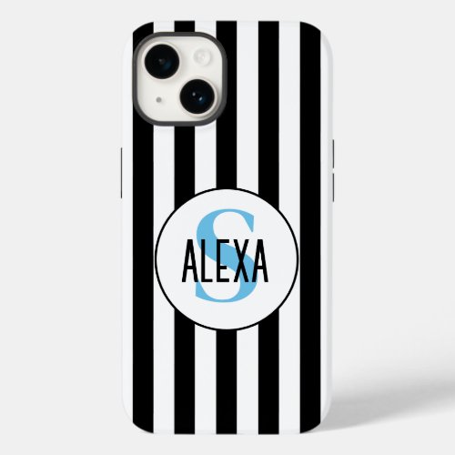 Monogram On Black And White Stripes Case_Mate iPhone 14 Case