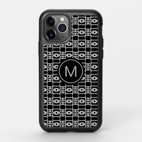 Monogram on Black  Gray Tao Geometric Pattern OtterBox Symmetry iPhone 11 Pro Case
