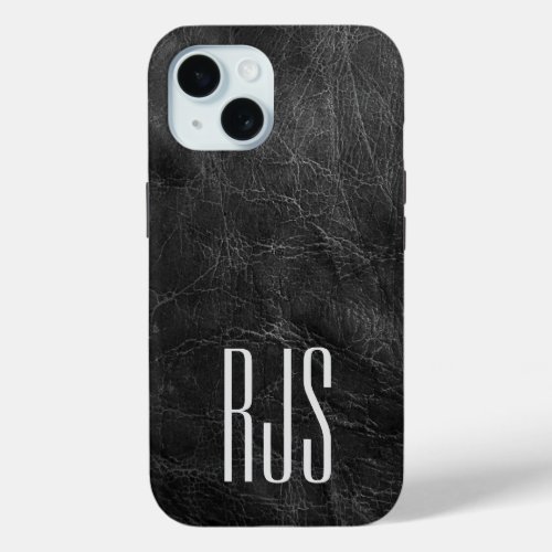 Monogram On Black Leather iPhone 15 Case