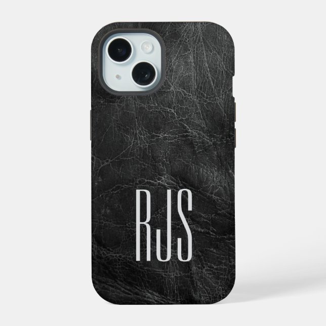 Monogram On Black Leather Iphone Case (Back)