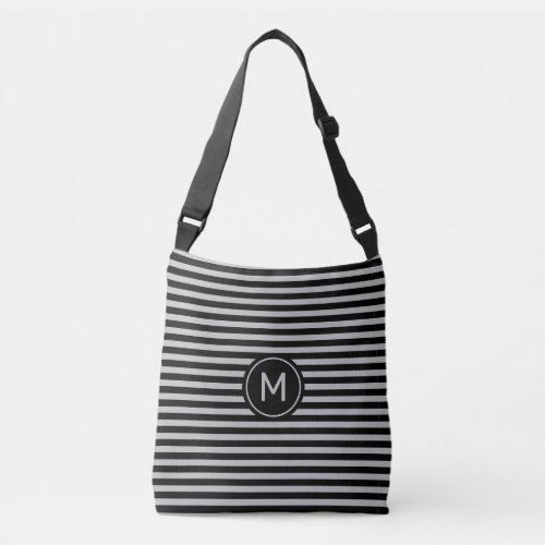 Monogram on Black  Silver Gray Striped Crossbody Bag