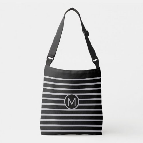 Monogram on Black  Silver Gray Striped Crossbody Bag