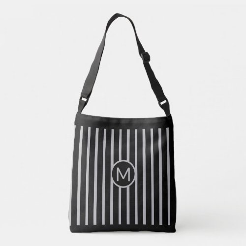 Monogram on Black  Silver Gray Vertical Striped Crossbody Bag