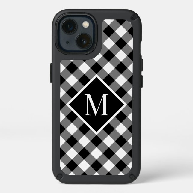 Monogram on Black White Buffalo Check Speck iPhone 13 Case (Front)