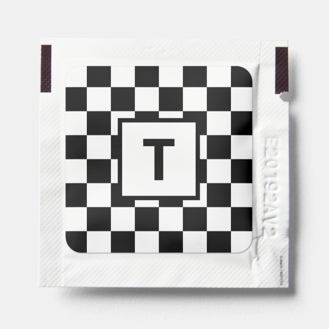 Monogram on Black White Checkered Pattern Hand Sanitizer Packet (Sticker on Packet)