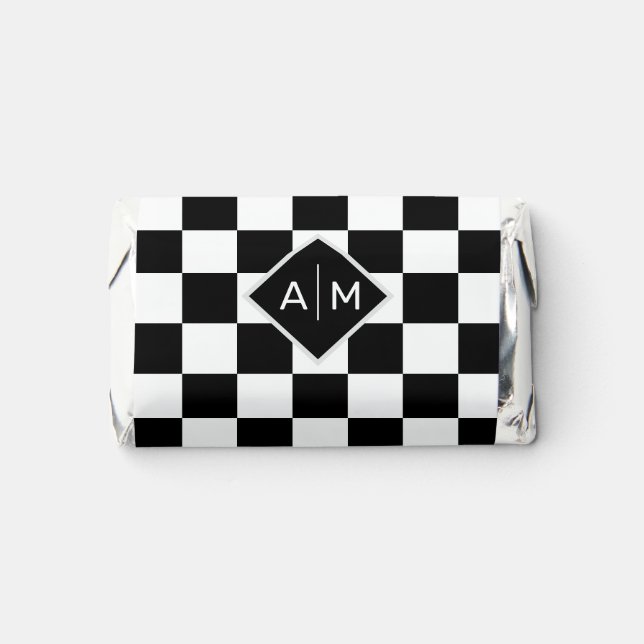 Monogram on Black & White Chess Pattern Hershey's Miniatures (Front)