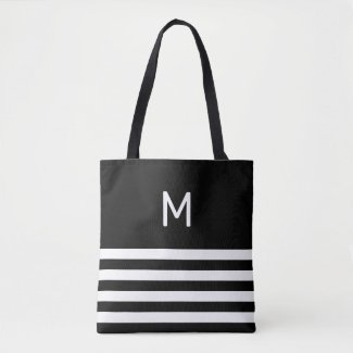 Monogram on Black & White Striped