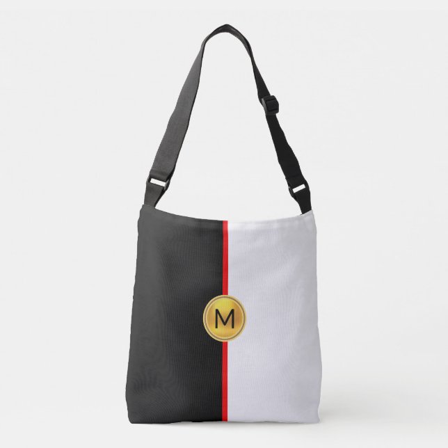 Monogram on Black & White with Red Line Crossbody Bag (Front)