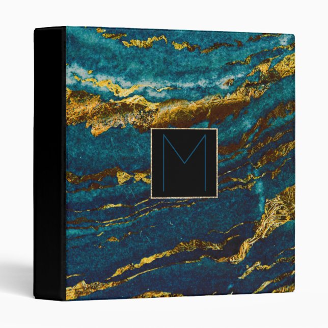 monogram on blue and gold agate stone 3 ring binder (Front/Spine)