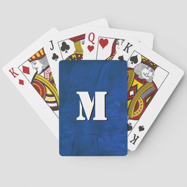 monogram on blue leather abstract poker cards (Back)