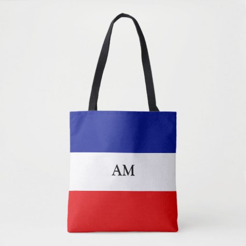 Monogram on Blue Red and White Striped Tote Bag