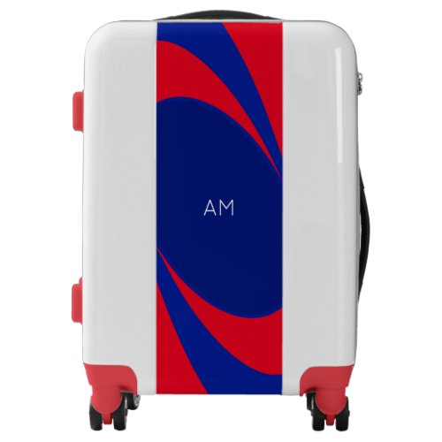 Monogram on Blue  Red Wavy Lines Luggage
