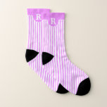 Monogram On Bright Pink And White Striped Socks at Zazzle