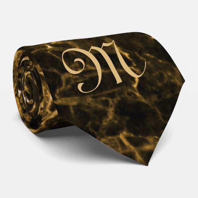 MONOGRAM ON BROWN MARBLE NECK TIE (Rolled)