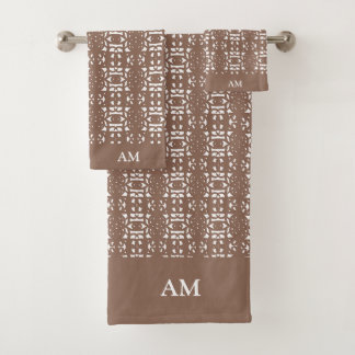 Monogram on Brown & White Unique Abstract Pattern Bath Towel Set