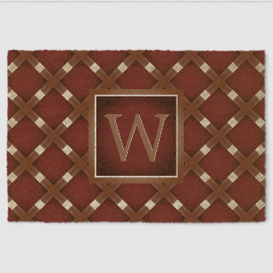 Monogram on Burgundy Diagonal Squares Fiber Doormat
