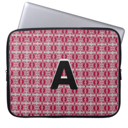 Monogram on Burgundy &amp; Silver Geometric Pattern Laptop Sleeve