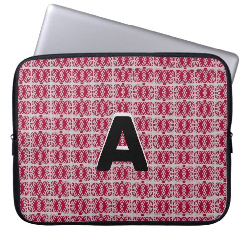 Monogram on Burgundy  Silver Geometric Pattern Laptop Sleeve