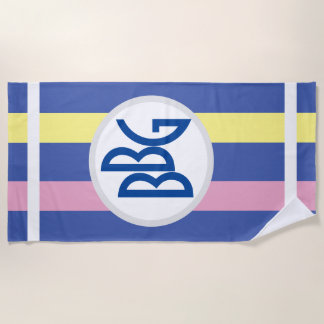 Monogram on Cabana stripes of blue, pink & yellow, Beach Towel