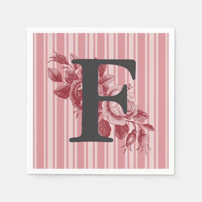 Monogram on Cabbage Rose Spray Customize It Napkins (Front)